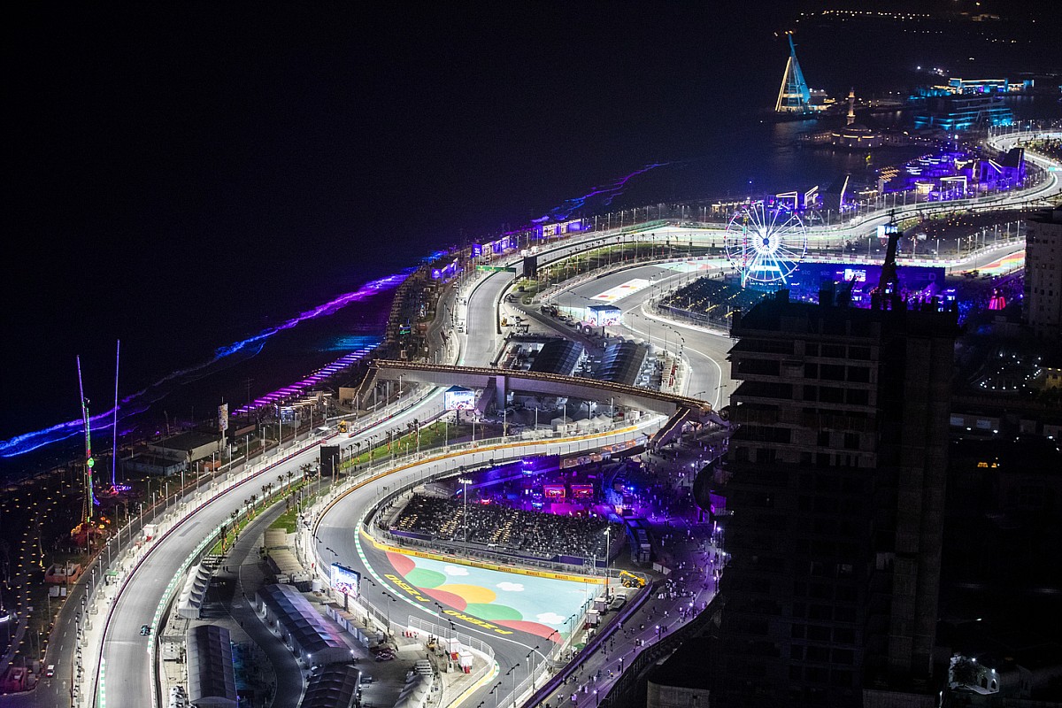 Saudi F1 Track at Night (Taken from: https://www.autosport.com/f1/news/saudi-f1-track-changes-have-reduced-blind-fear-sargeant/10444545/)